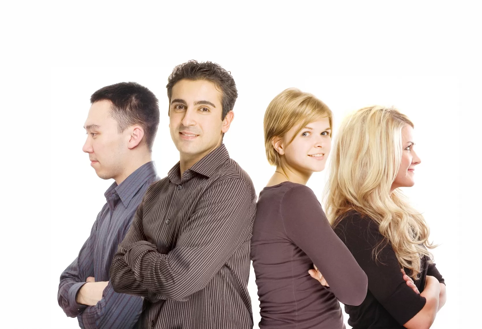 young business people folding arms and smiling