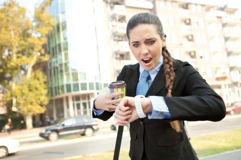 woman running late for work