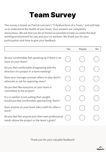 5 Dysfunctions of a Team Survey